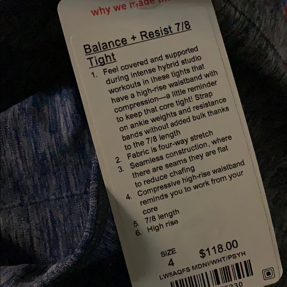 NWT Lululemon balance + resist 7/8 tight - Picture 3 of 3